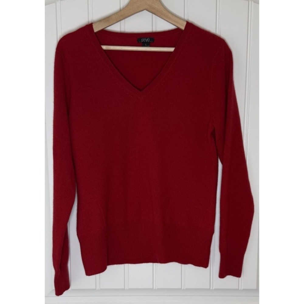 Prive Women Cashmere Red Sweater VNeck Large 90s Minimalist Capsule Preppy Soft